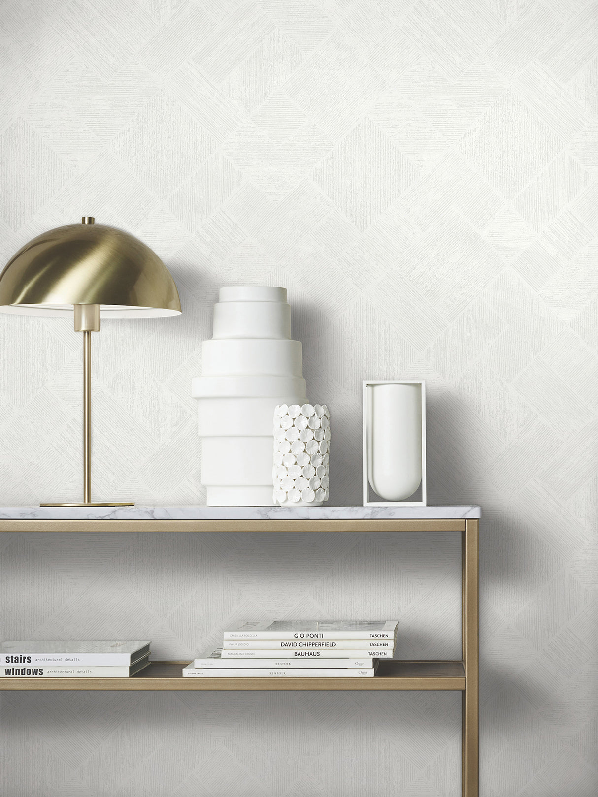Marquetry White by Antonina Vella Tile Wallpaper- York Designer Series MA35508