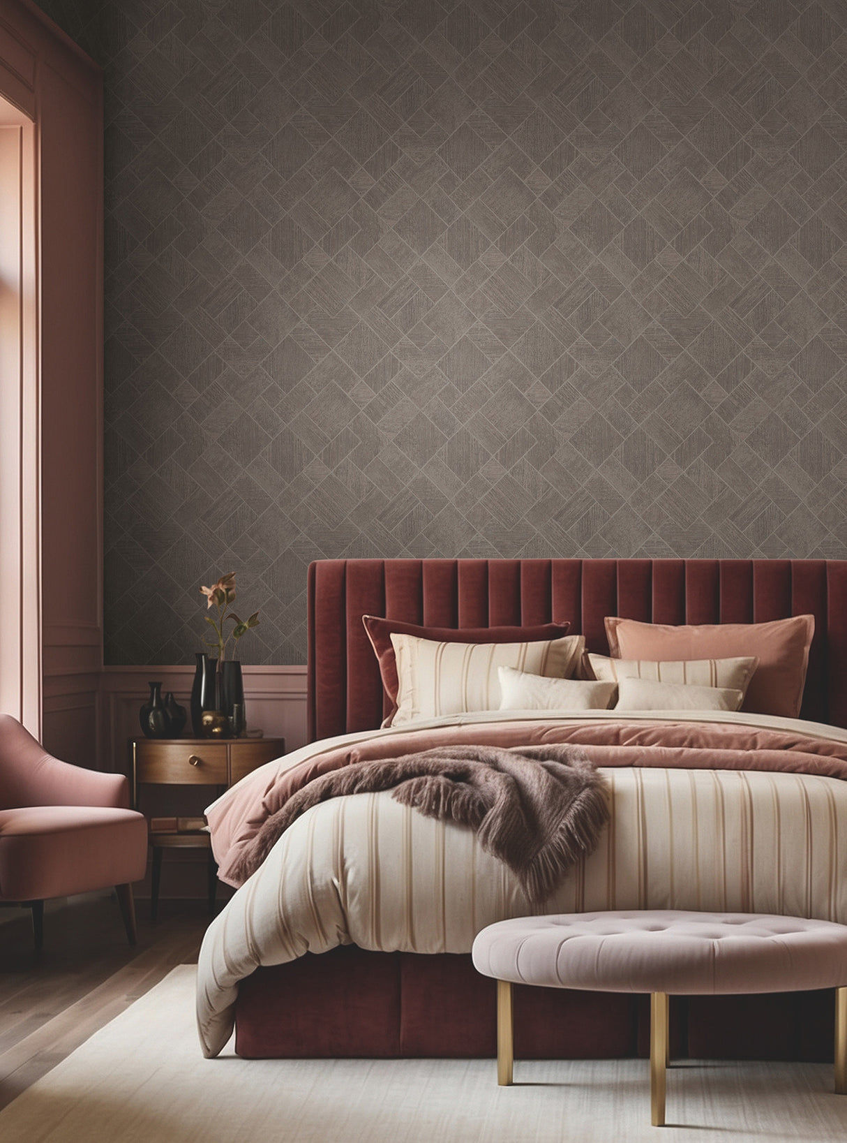 Marquetry Taupe by Antonina Vella Tile Wallpaper – York Designer Series MA35511