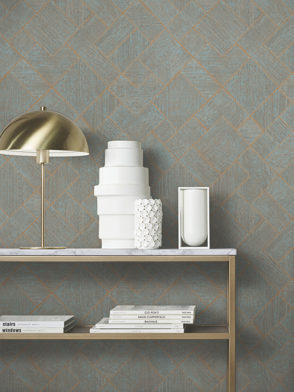 Marquetry Teal by Antonina Vella Tile Vinyl Wallpaper- York Designer Series MA35512