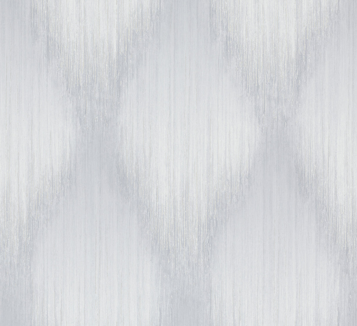 Starfall Grey Metallic Ikat Wallpaper roll with shimmering silver accents and large-scale diamond damask.