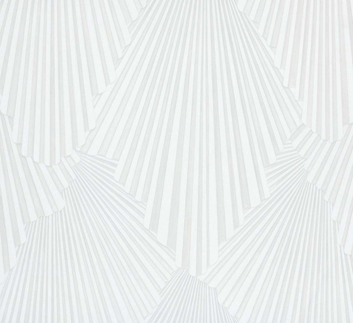 Lumiere White Deco Geo Wallpaper by Antonina Vella, 27.6 in x 33 ft roll with Art Deco fan damask pattern.