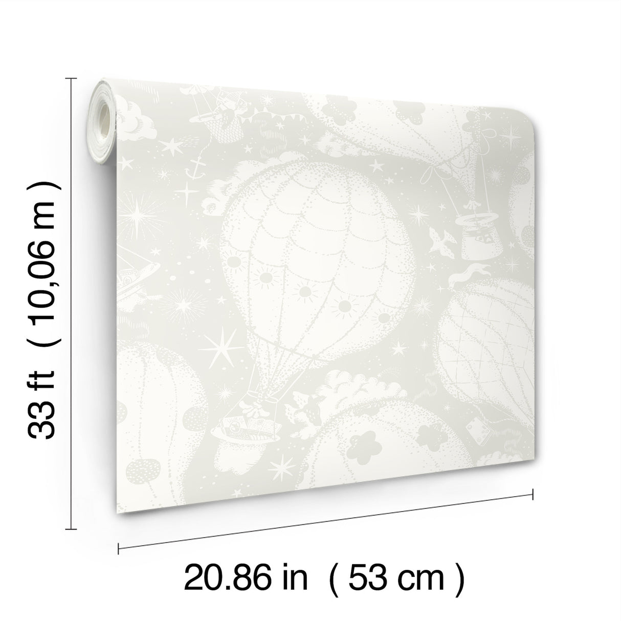 Ballongerna Grey by York Wallcoverings Daydream Collection Lina Schnaufer Whimsical Hot Air Balloon Non Woven Unpasted Wallpaper - MB29001