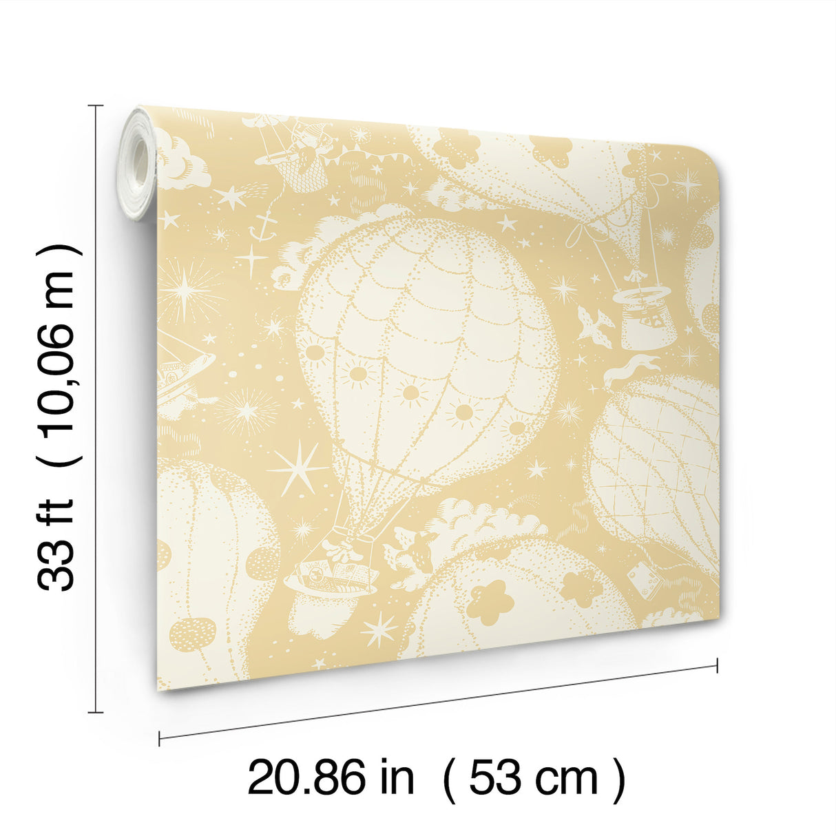 Ballongerna Yellow by York Wallcoverings Whimsical Hot Air Balloon Wallpaper – York Wallcoverings MB29002