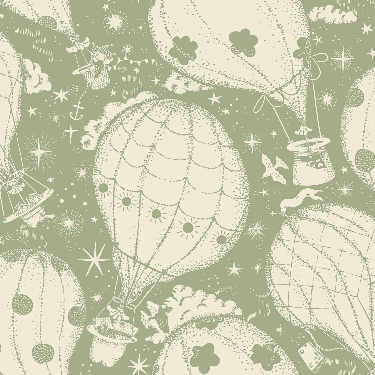 Ballongerna Green hot air balloon wallpaper – York Wallcoverings MB29004