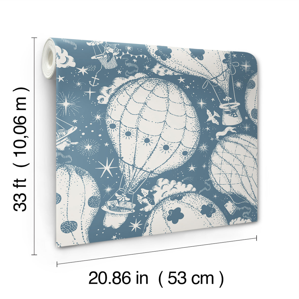 Ballongerna Dark Blue by York Wallcoverings Lina Schnaufer Whimsical Hot Air Balloon Daydream Collection Non Woven Wallpaper - MB29006