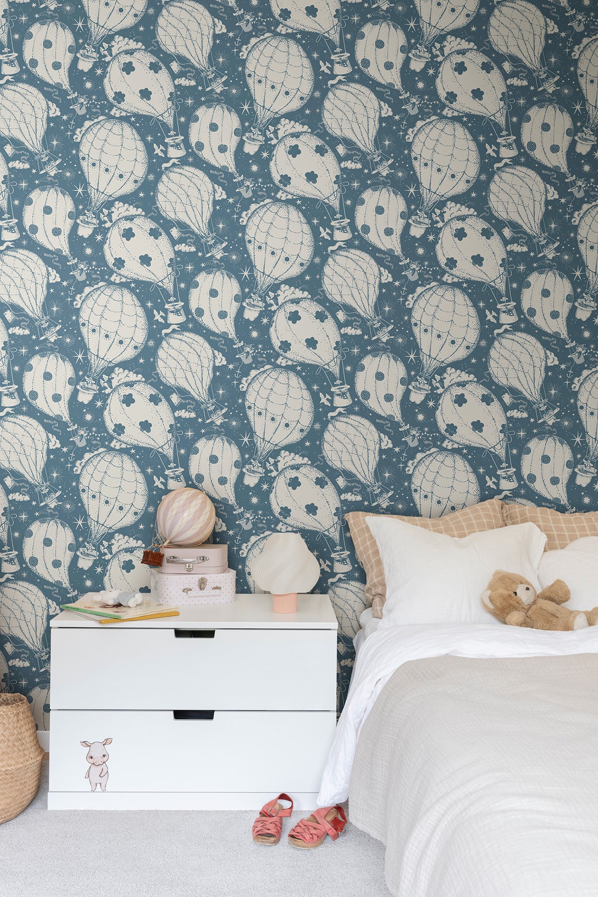 Ballongerna Dark Blue by York Wallcoverings Lina Schnaufer Whimsical Hot Air Balloon Daydream Collection Non Woven Wallpaper - MB29006
