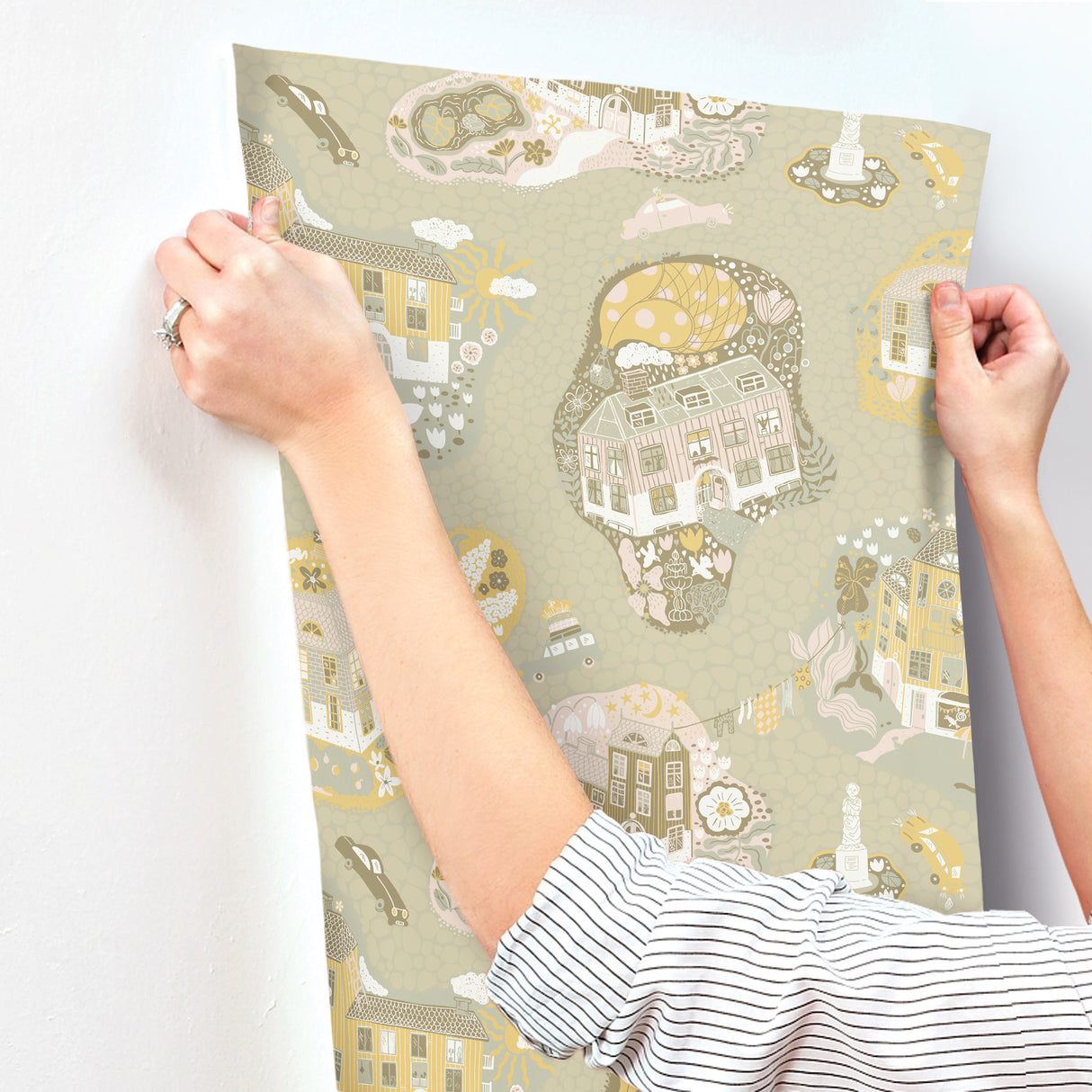 Staden Mustard by York Wallcoverings Whimsical Town Non Woven Wallpaper – York Wallcoverings MB29008