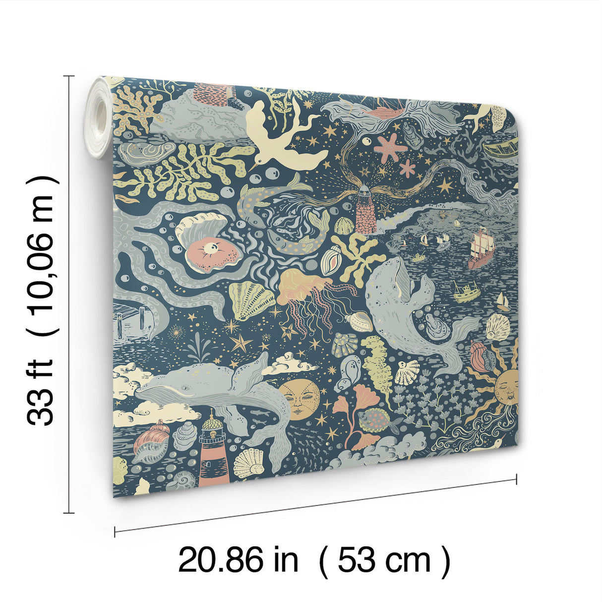 Havet Dark Blue by York Wallcoverings Whimsical Animals & Insects Wallpaper- York Wallcoverings MB29018