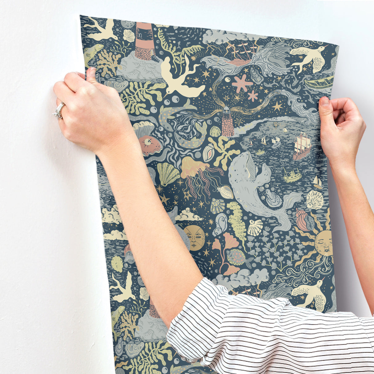 Havet Dark Blue by York Wallcoverings Whimsical Animals & Insects Wallpaper- York Wallcoverings MB29018