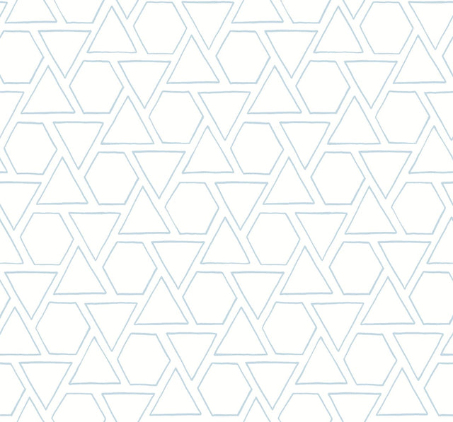 Sun Shapes wallpaper in Blue Oasis with light blue geometric outlines on a white ground