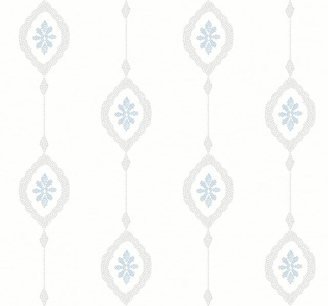 Sand Dollar Stripe wallpaper in Blue Oasis with a dotted geometric stripe motif