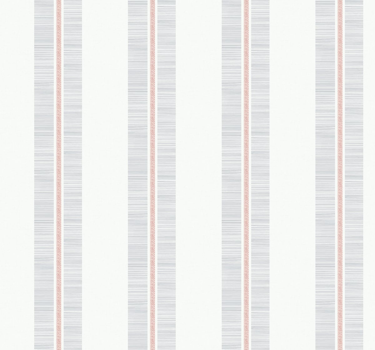 Beach Towel wallpaper in Pink Sunset with vertical coastal stripes in soft grey and pink on a matte paper ground.