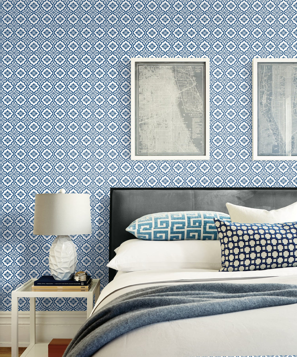 Coastal Tile Coastal Blue by Beach House Geometric Tile Wallpaper – Seabrook Designs MB31702