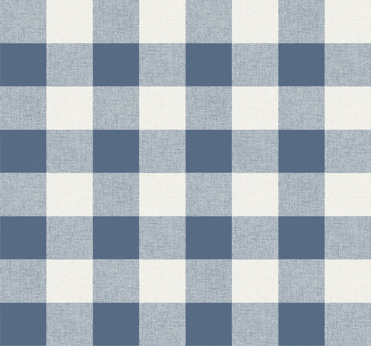 Blue and white picnic plaid wallpaper pattern in a matte finish
