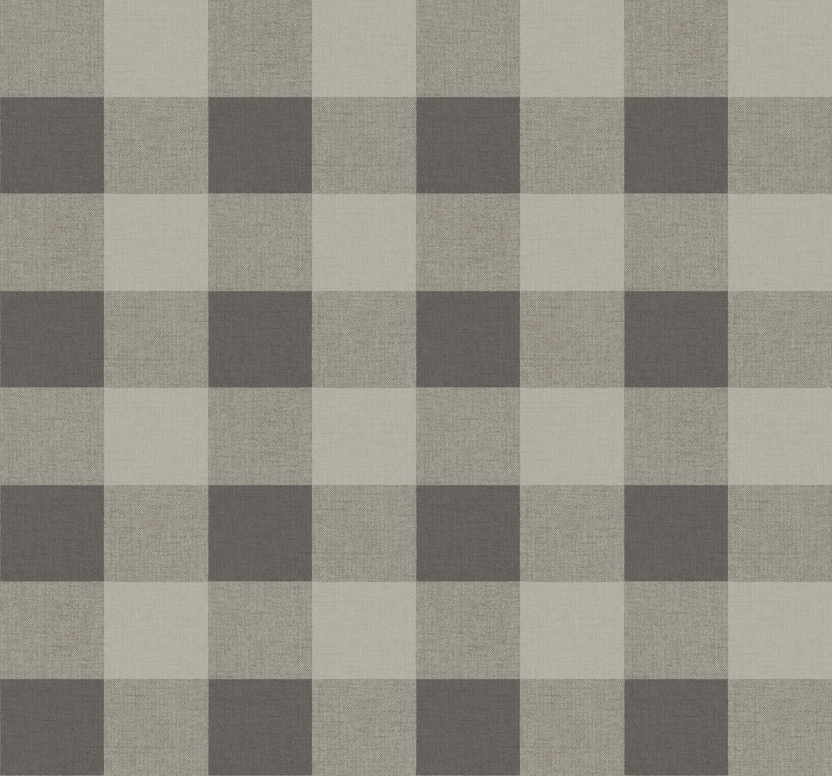 Picnic Plaid wallpaper in Black Sands featuring a large-scale grey and charcoal plaid pattern