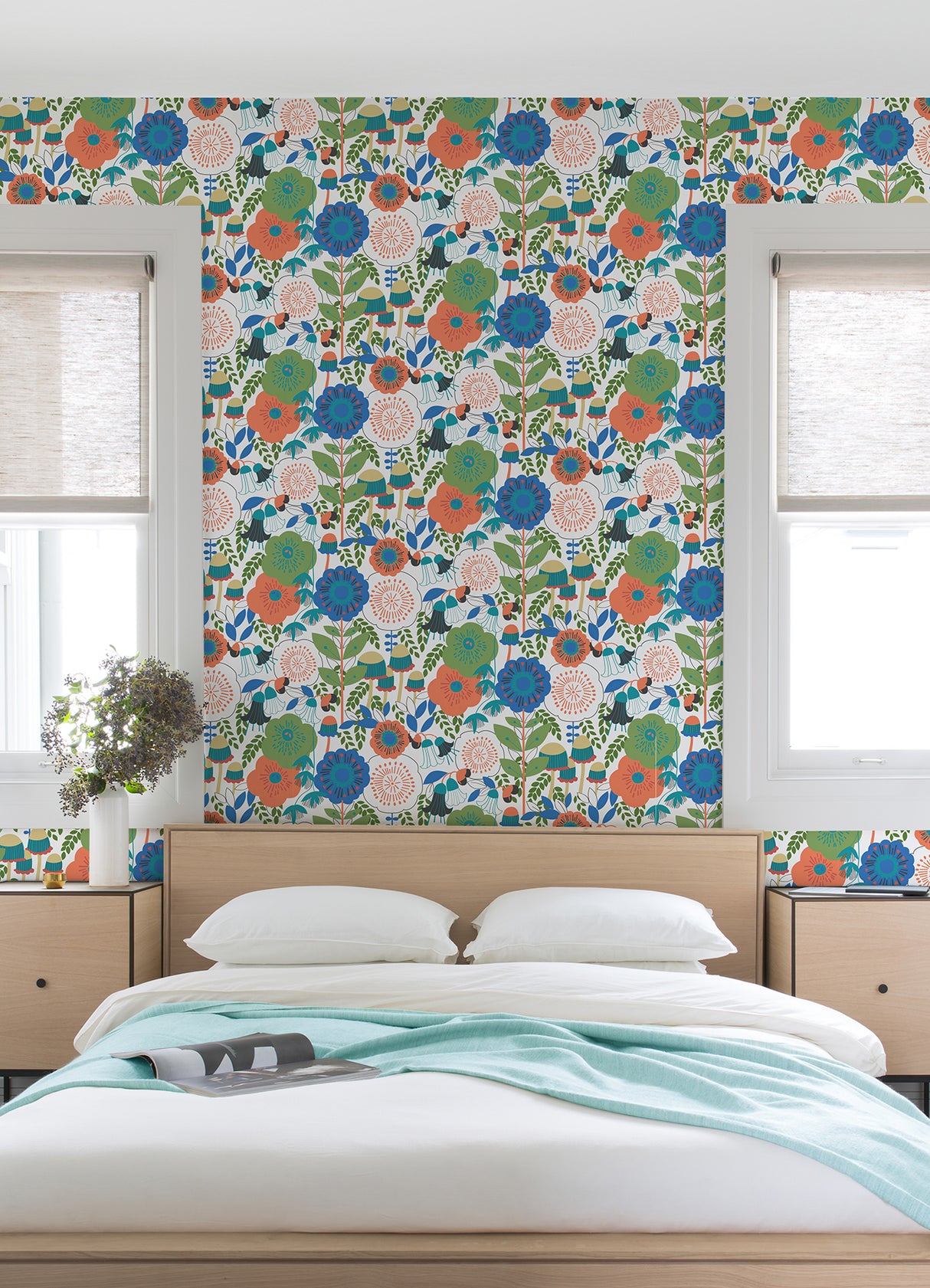 Dream Garden Off White Whimsical Retro Botanical Floral Peel & Stick Wallpaper by Megan Carter x NuWallpaper - MCS6396