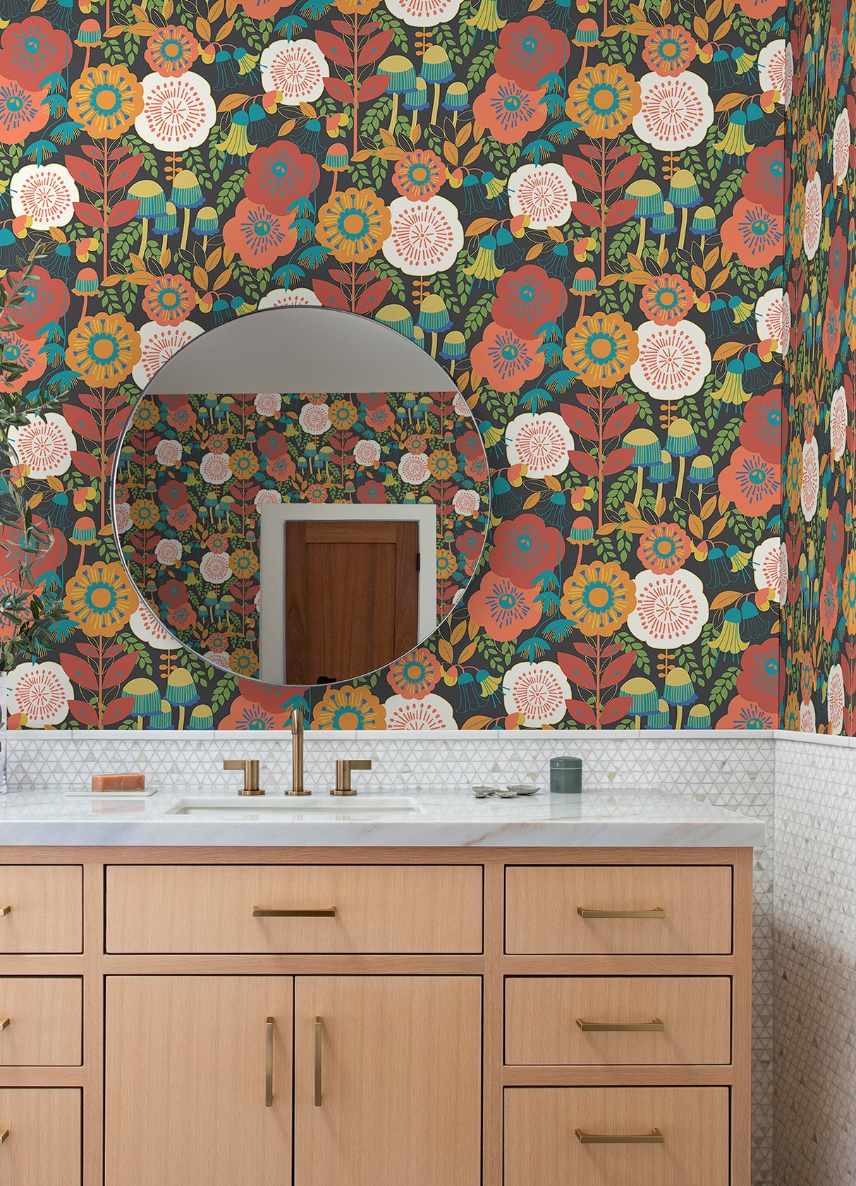 Dream Garden Dark Brown by NuWallpaper Megan Carter Whimsical Retro-Inspired Botanical Floral Peel & Stick Wallpaper - MCS6398