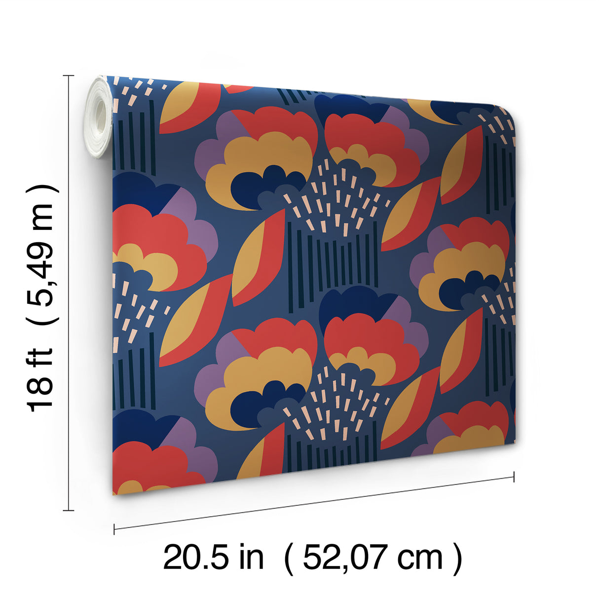 Retro Esme Navy by Megan Carter x WallPops NuWallpaper Bold Future-Retro Botanical Floral Peel and Stick Wallpaper 20.5 in x 18 ft Roll - MCS6400