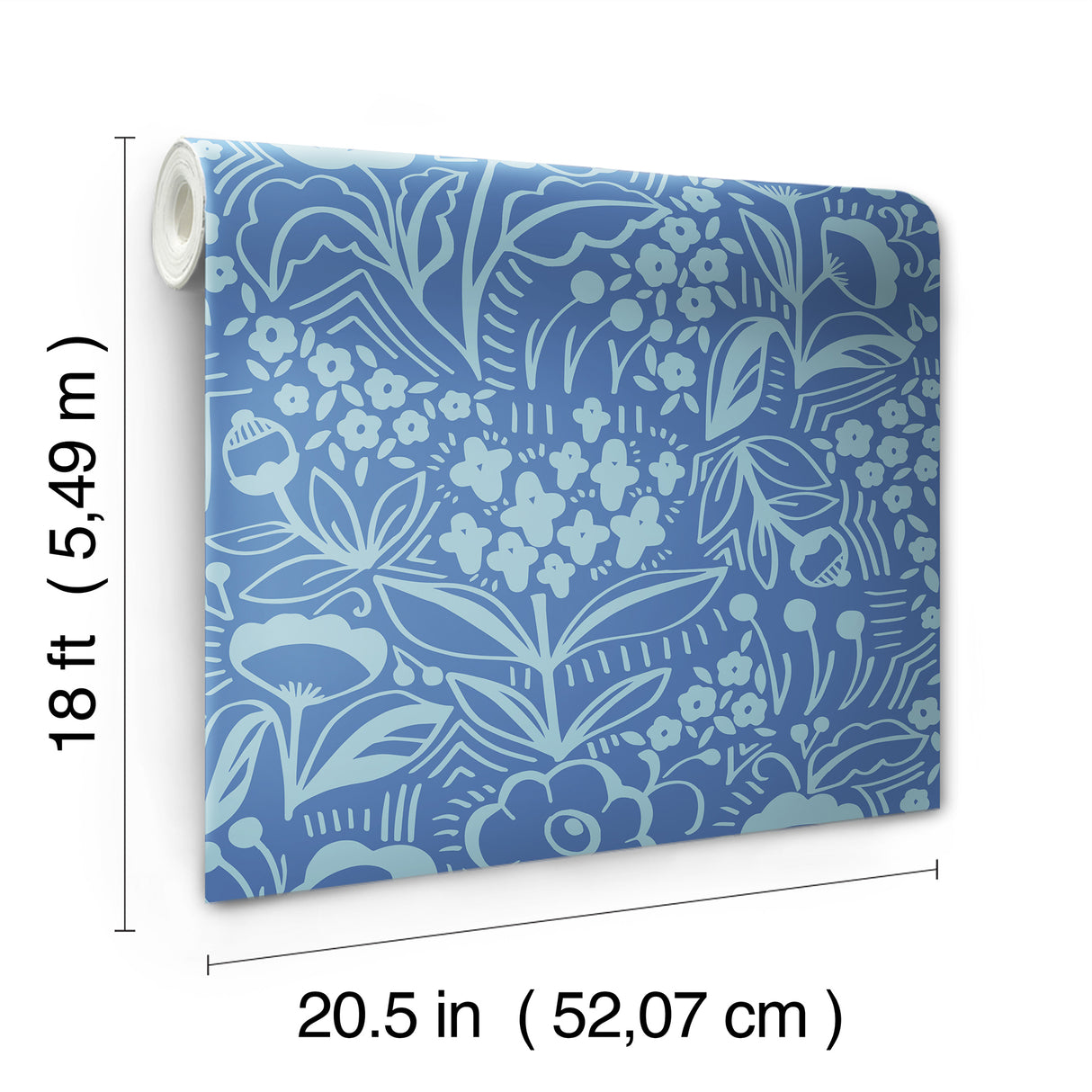 Jeani Blue by NuWallpaper Vibrant Retro Inspired Blue Botanical Floral Linework Peel and Stick Wallpaper Designed by Megan Carter - MCS6402