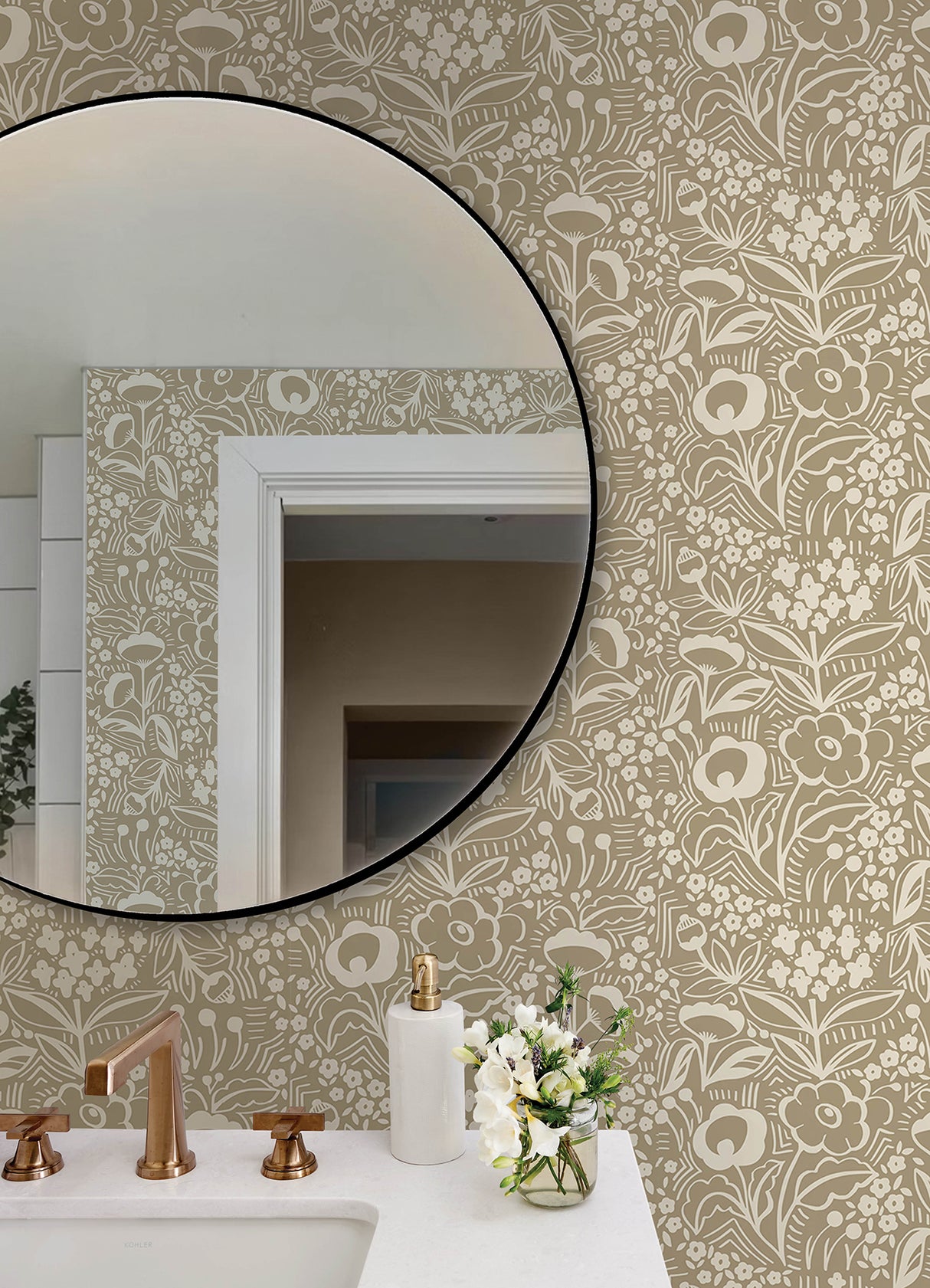 Jeani Light Brown by NuWallpaper Megan Carter Whimsical Botanical Floral Linework Peel and Stick Wallpaper - MCS6403
