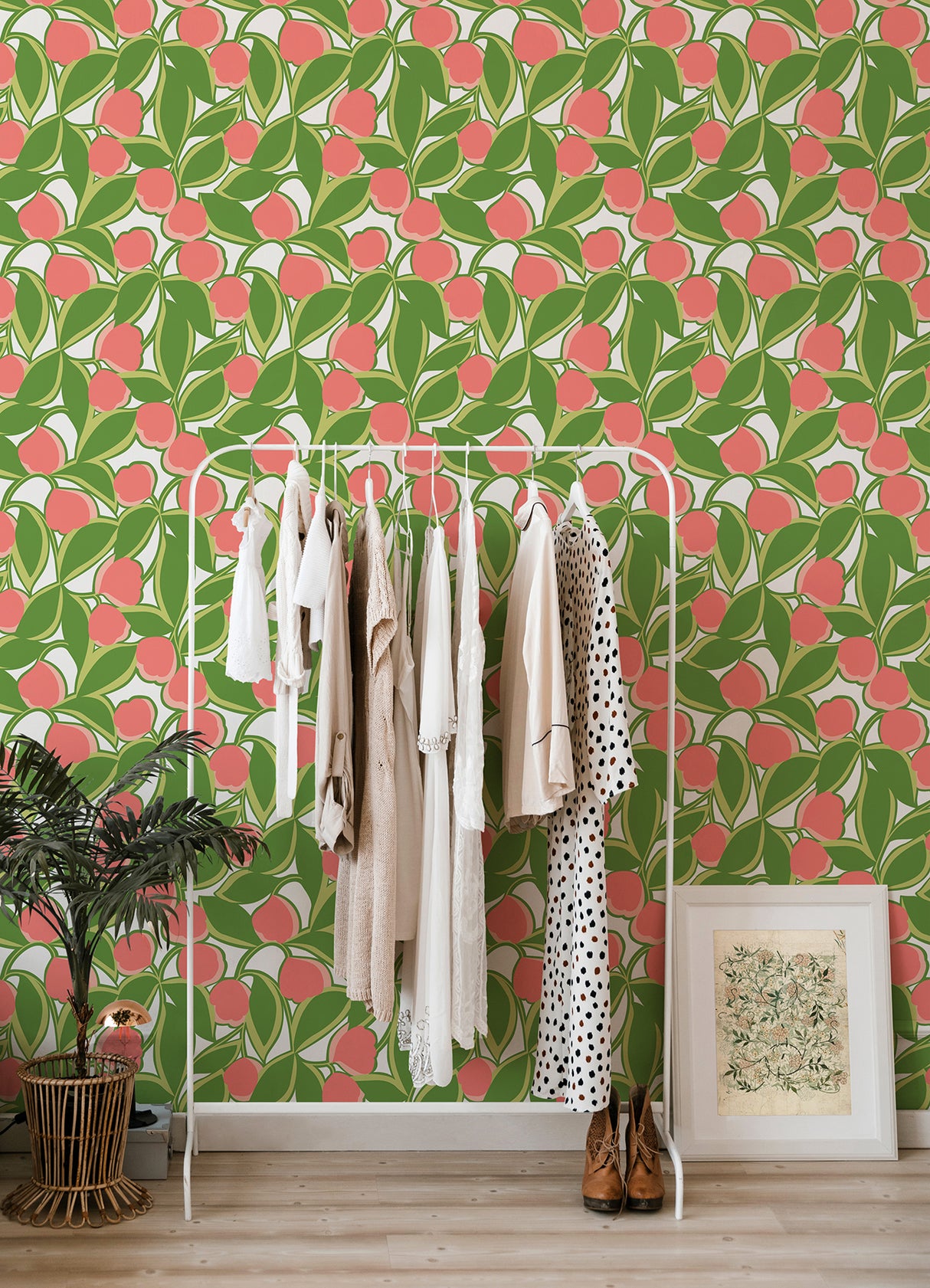 Talia Green Pink and Green Color-Blocked Floral Botanical Peel and Stick Wallpaper by Megan Carter x NuWallpaper WallPops - MCS6405