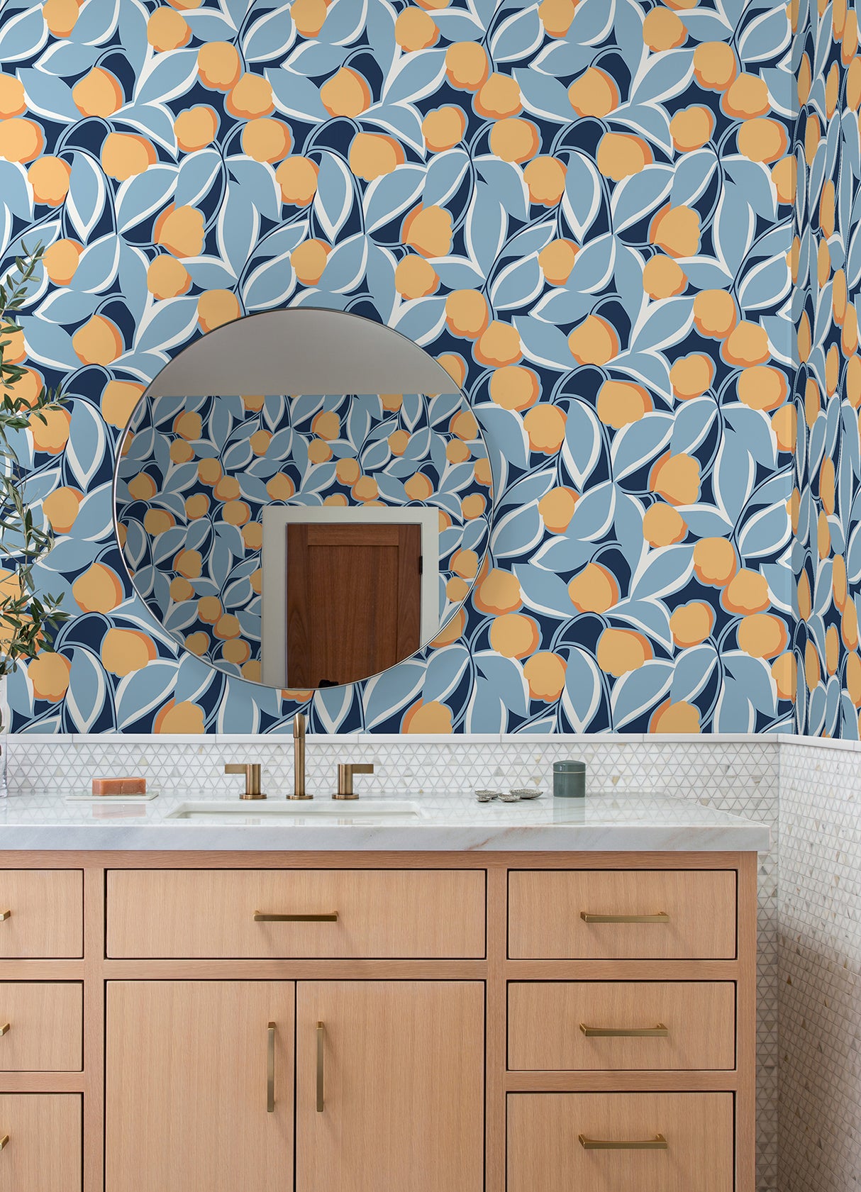 Talia Light Blue Peel and Stick Wallpaper by NuWallpaper x Megan Carter Whimsical Botanical Color-Blocked Floral Design - MCS6406