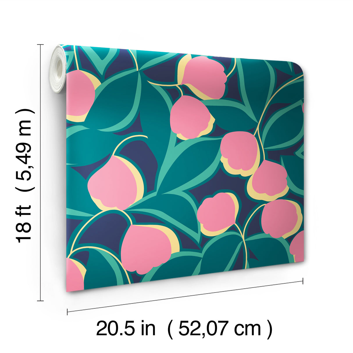 Talia Navy by NuWallpaper Whimsical Pink and Green Botanical Floral Peel and Stick Wallpaper Designed by Megan Carter - MCS6407