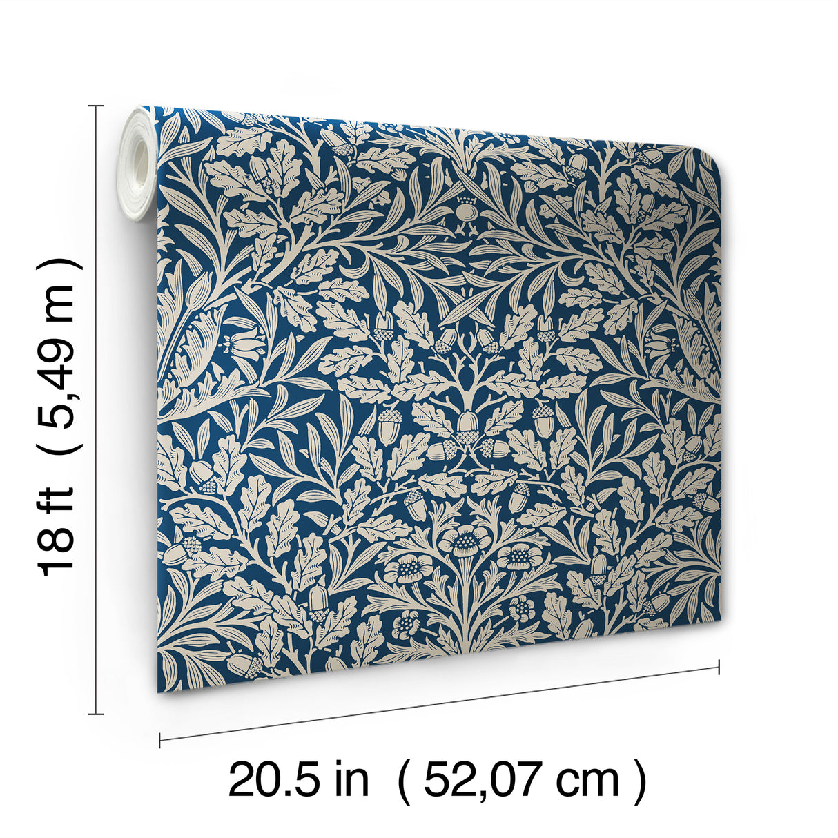 Acorn Indigo by WallPops Morris and Co. Interwoven Leaves and Oak Motifs Botanical Peel and Stick Wallpaper - MCS6586