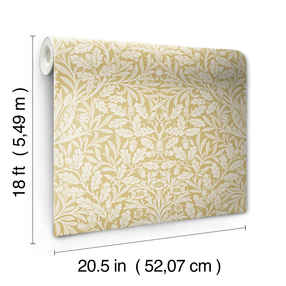 Acorn Cowslip Peel and Stick Wallpaper Morris & Co x WallPops Traditional Botanical Oak Leaves and Acorn Pattern in Yellow and White - MCS6588