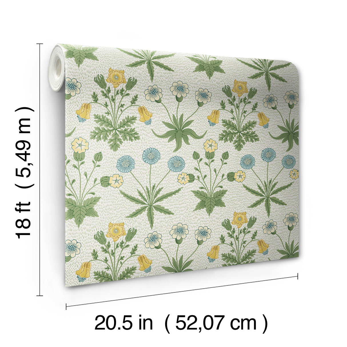 Daisy Saffron and Thyme by WallPops Morris and Co. Peel and Stick NuWallpaper Botanical Floral Traditional Wallpaper Roll 20.5in x 18ft - MCS6595