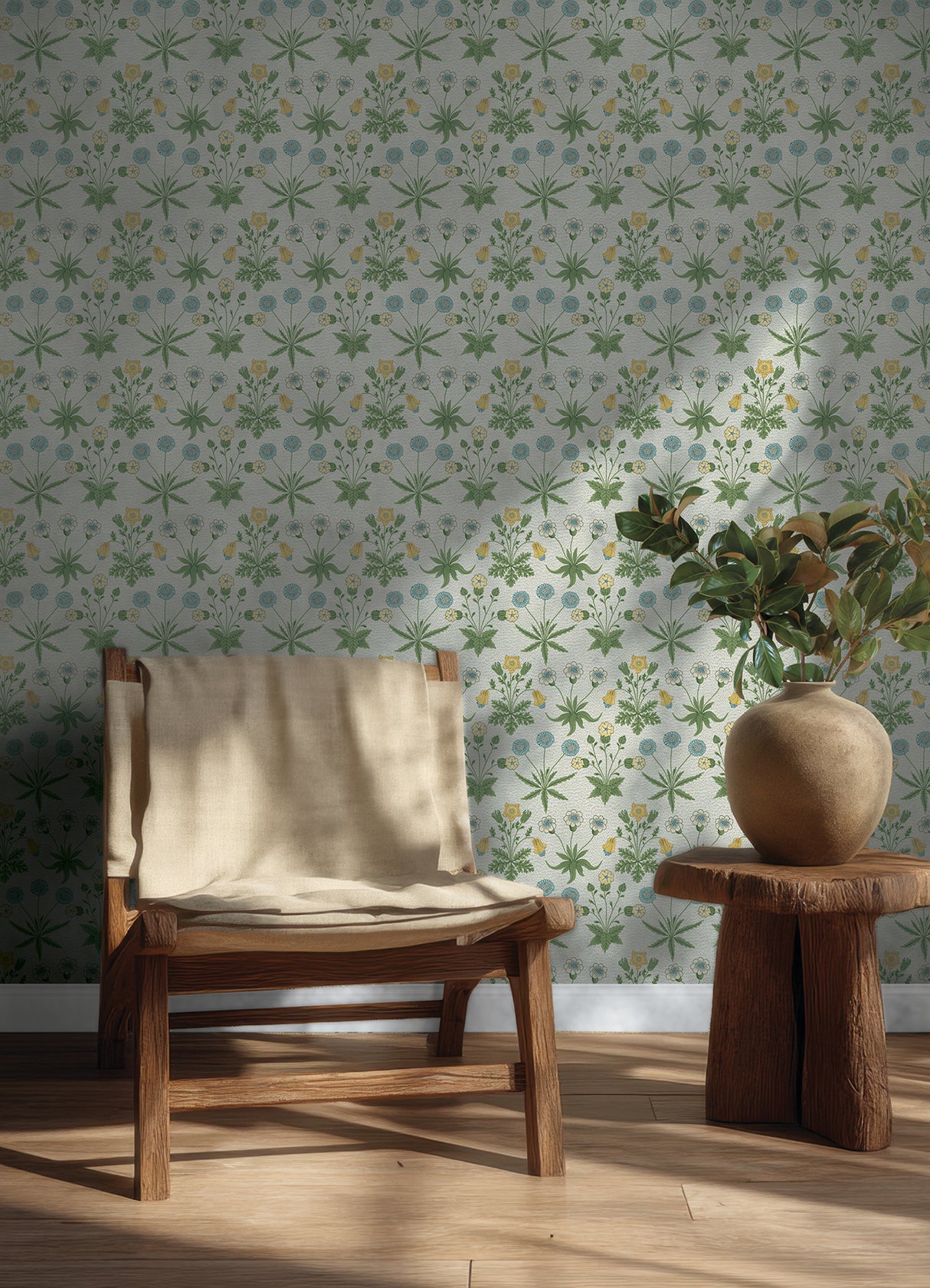 Daisy Saffron and Thyme by WallPops Morris and Co. Peel and Stick NuWallpaper Botanical Floral Traditional Wallpaper Roll 20.5in x 18ft - MCS6595