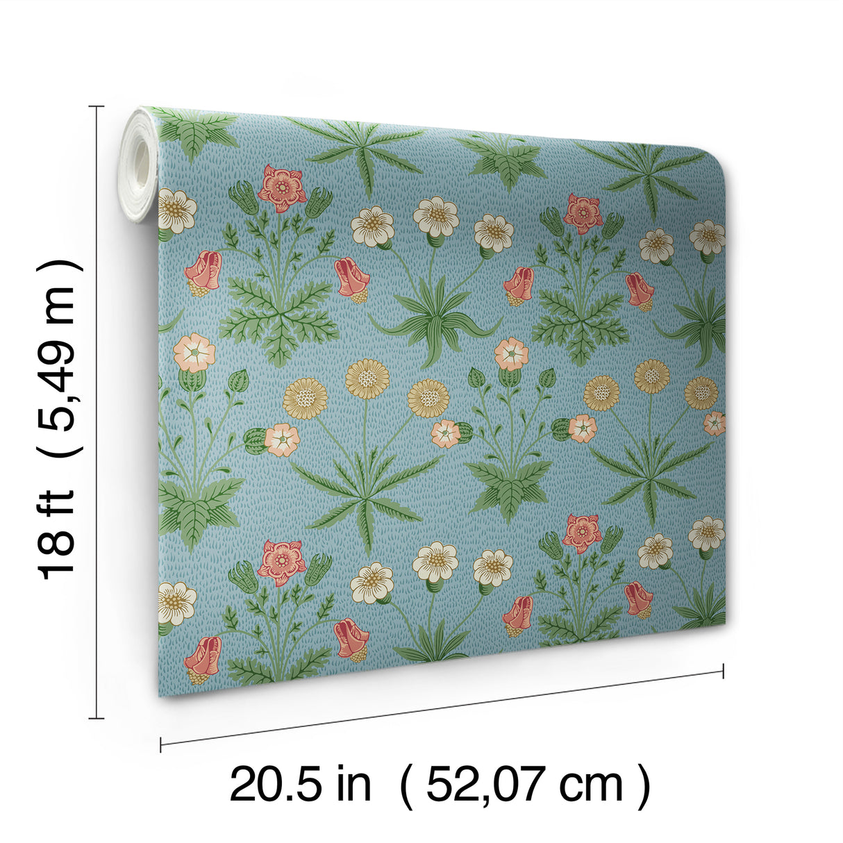Daisy Wedgwood and Coral by WallPops x Morris and Co. Peel and Stick Traditional Botanical Floral Vinyl Wallpaper Roll 20.5 in x 18 ft - MCS6596
