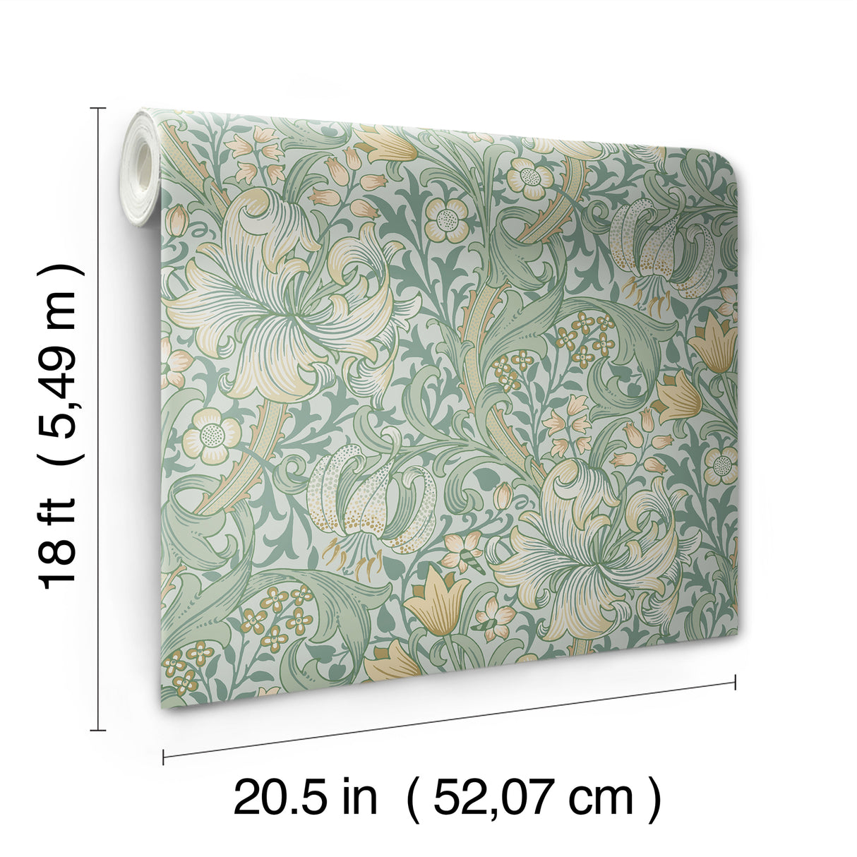 Golden Lily Sea Glass WallPops Morris and Co. Traditional Botanical Peel and Stick Wallpaper Heritage Floral Vine Removable Roll - MCS6599