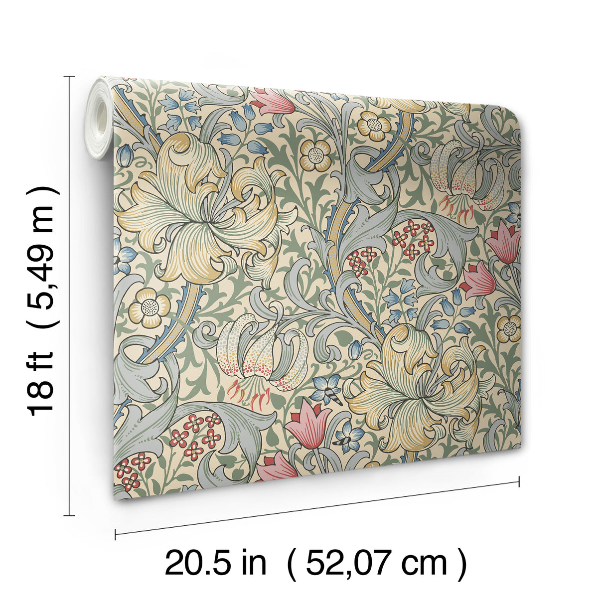 Golden Lily Linen by WallPops Morris and Co. Heritage Inspired Traditional Botanical Floral Straight Match Peel and Stick Wallpaper - MCS6600