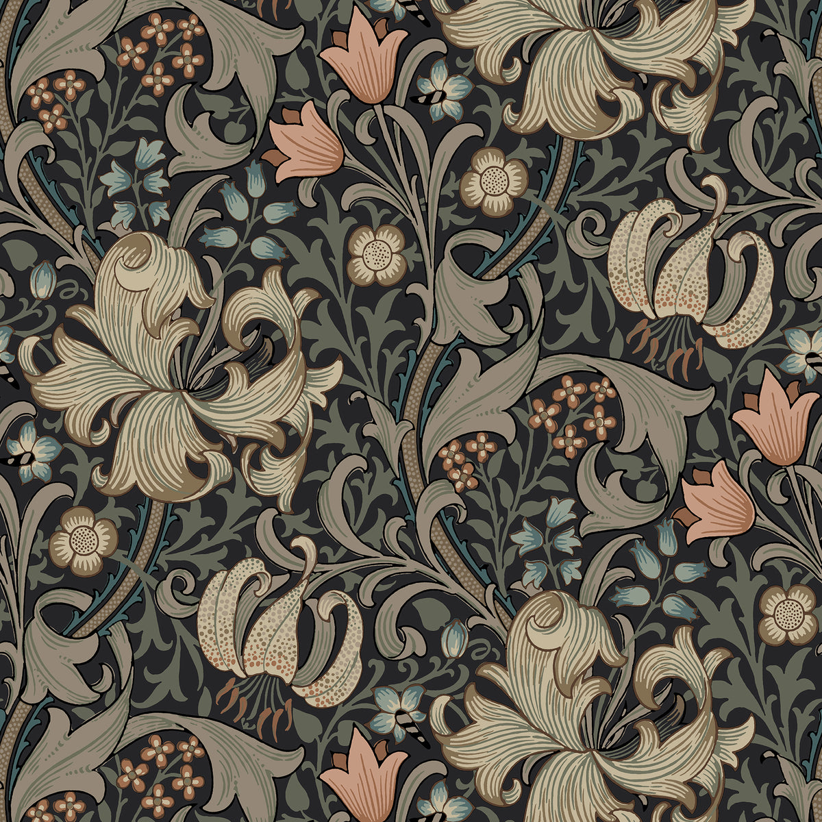 Golden Lily Charcoal and Coral Peel and Stick Wallpaper by WallPops - MCS6603