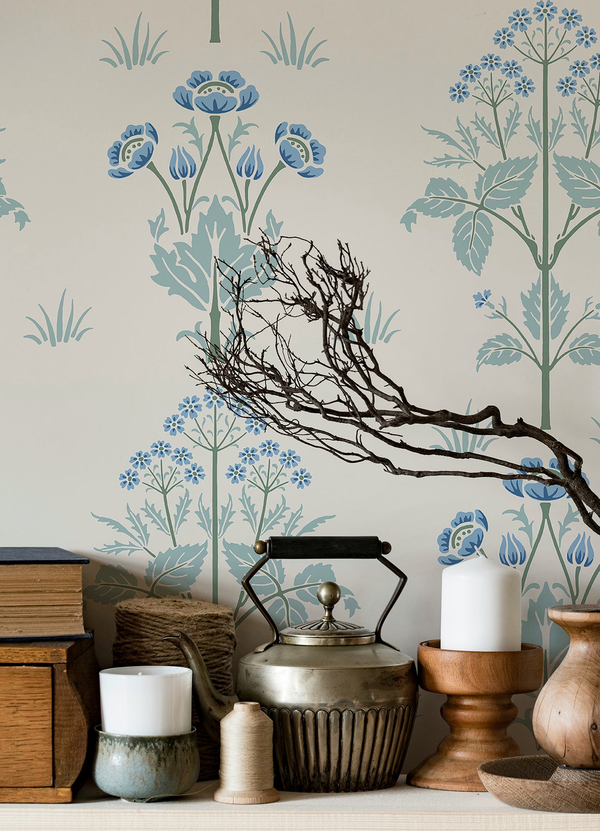 Meadow Sweet Chalk and Wedgwood by WallPops Morris and Co Peel and Stick Removable Arts and Crafts Botanical Wallpaper - MCS6605