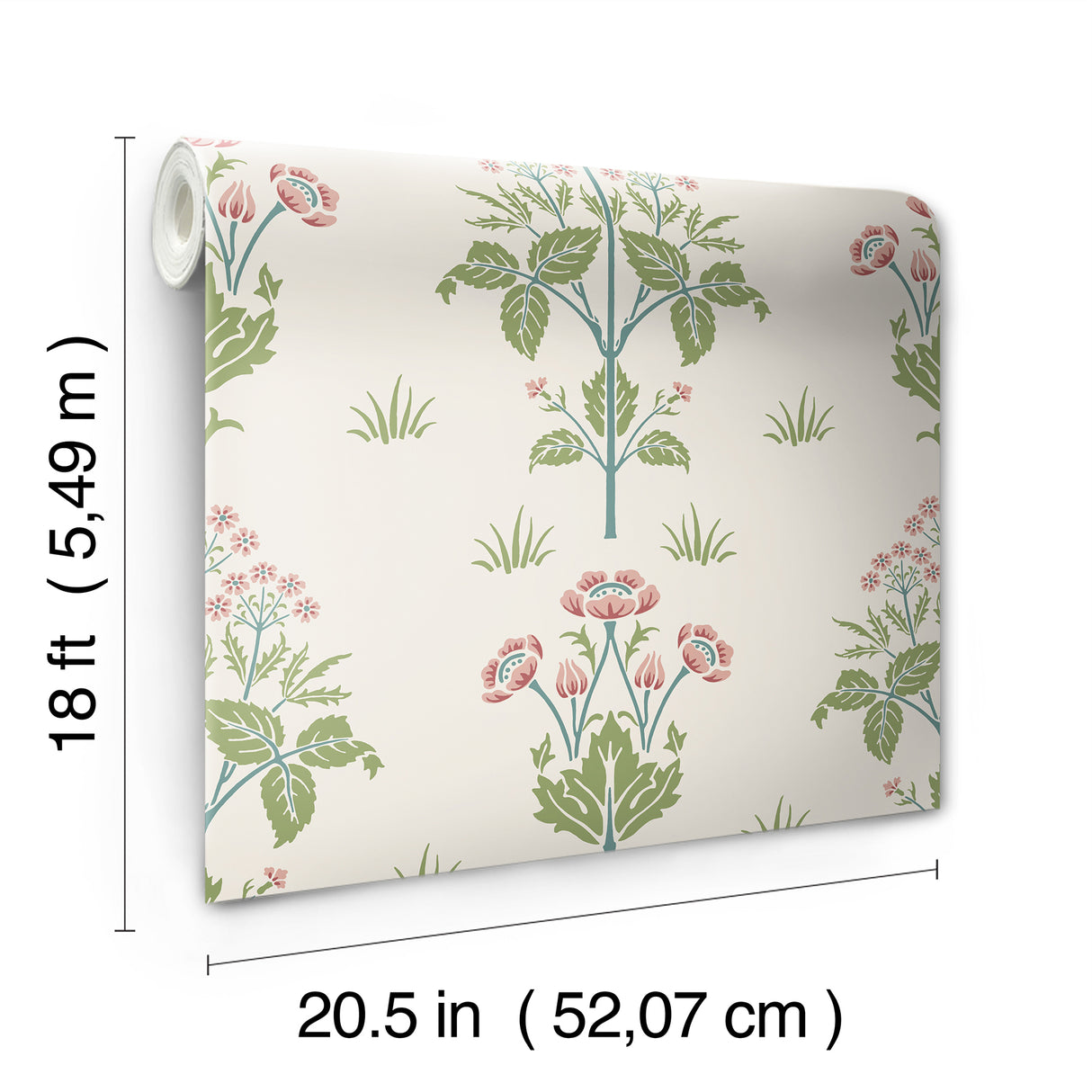 Meadow Sweet Cotton and Rose by WallPops Morris & Co Arts and Crafts Botanical Traditional Peel and Stick Wallpaper Roll - MCS6606