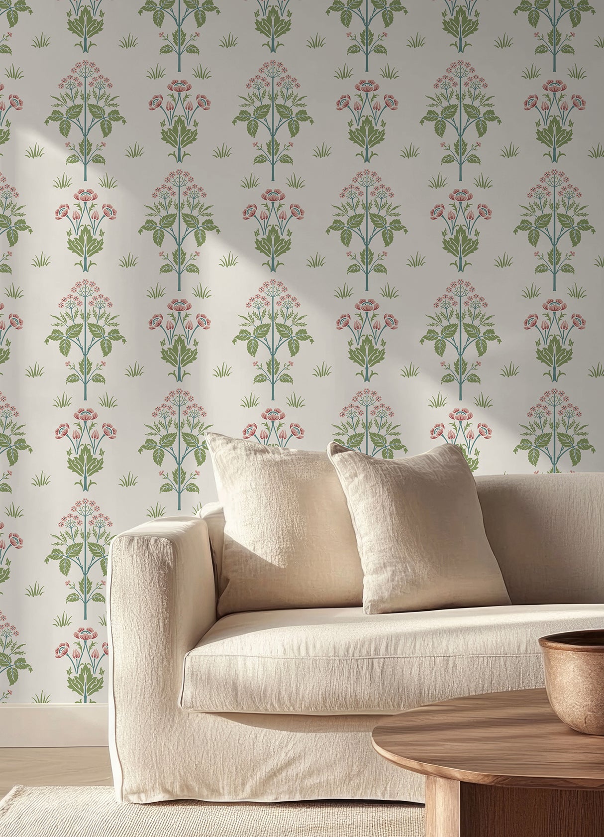 Meadow Sweet Cotton and Rose by WallPops Morris & Co Arts and Crafts Botanical Traditional Peel and Stick Wallpaper Roll - MCS6606