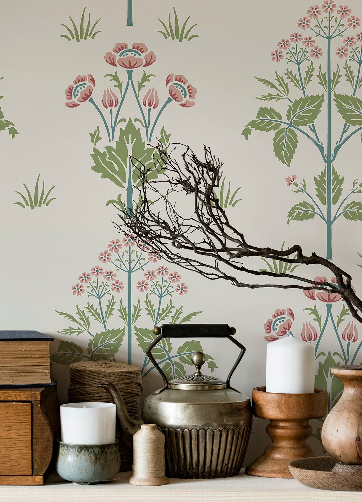 Meadow Sweet Cotton and Rose by WallPops Morris & Co Arts and Crafts Botanical Traditional Peel and Stick Wallpaper Roll - MCS6606
