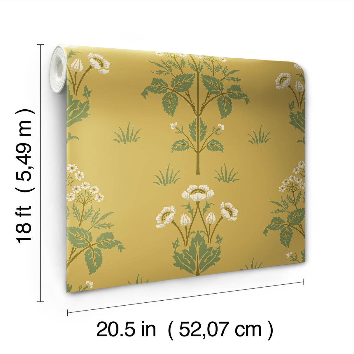 Meadow Sweet Saffron and Thyme by WallPops x Morris & Co. Traditional Arts & Crafts Botanical Floral Peel and Stick Wallpaper - MCS6607