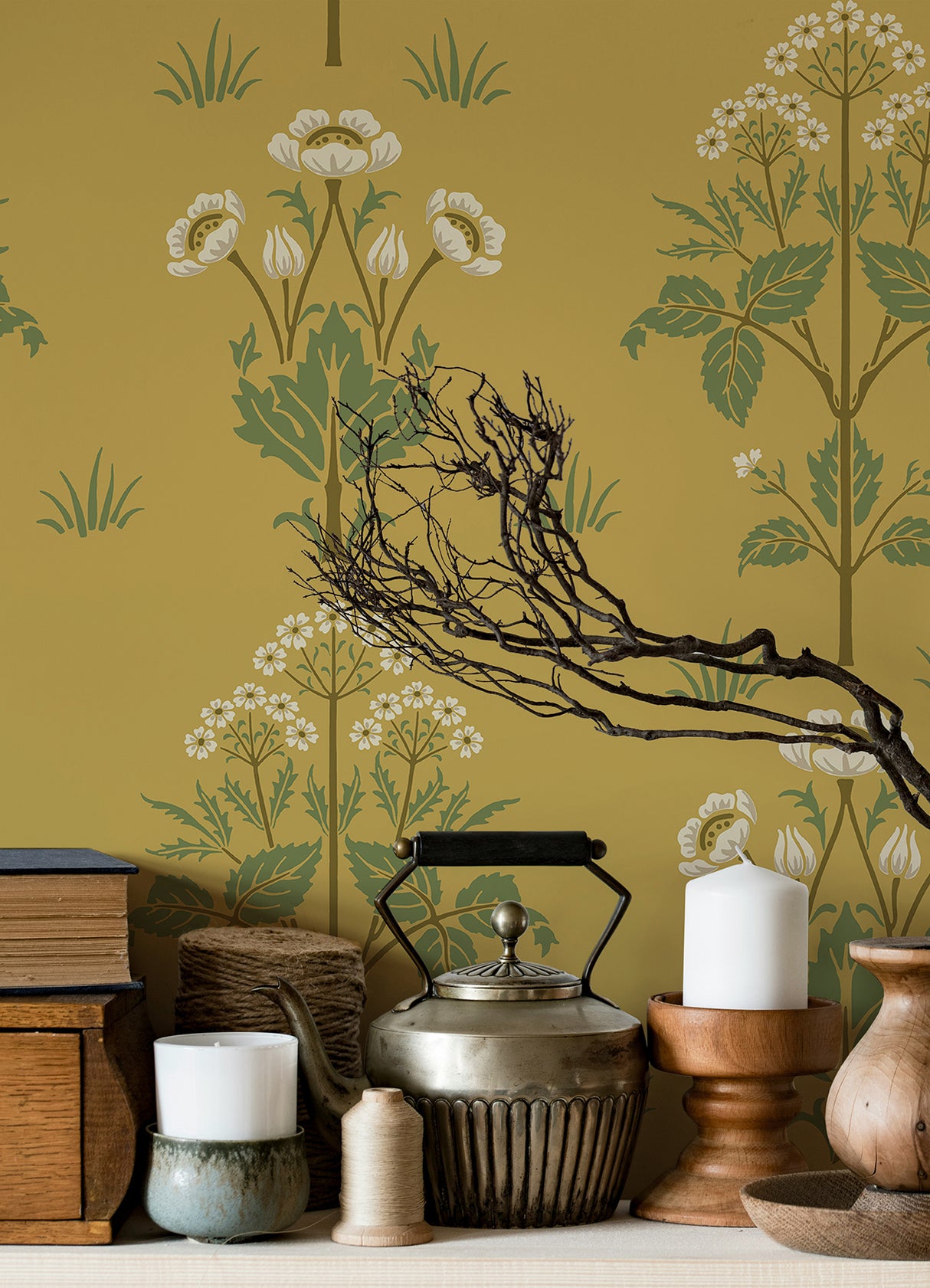 Meadow Sweet Saffron and Thyme by WallPops x Morris & Co. Traditional Arts & Crafts Botanical Floral Peel and Stick Wallpaper - MCS6607