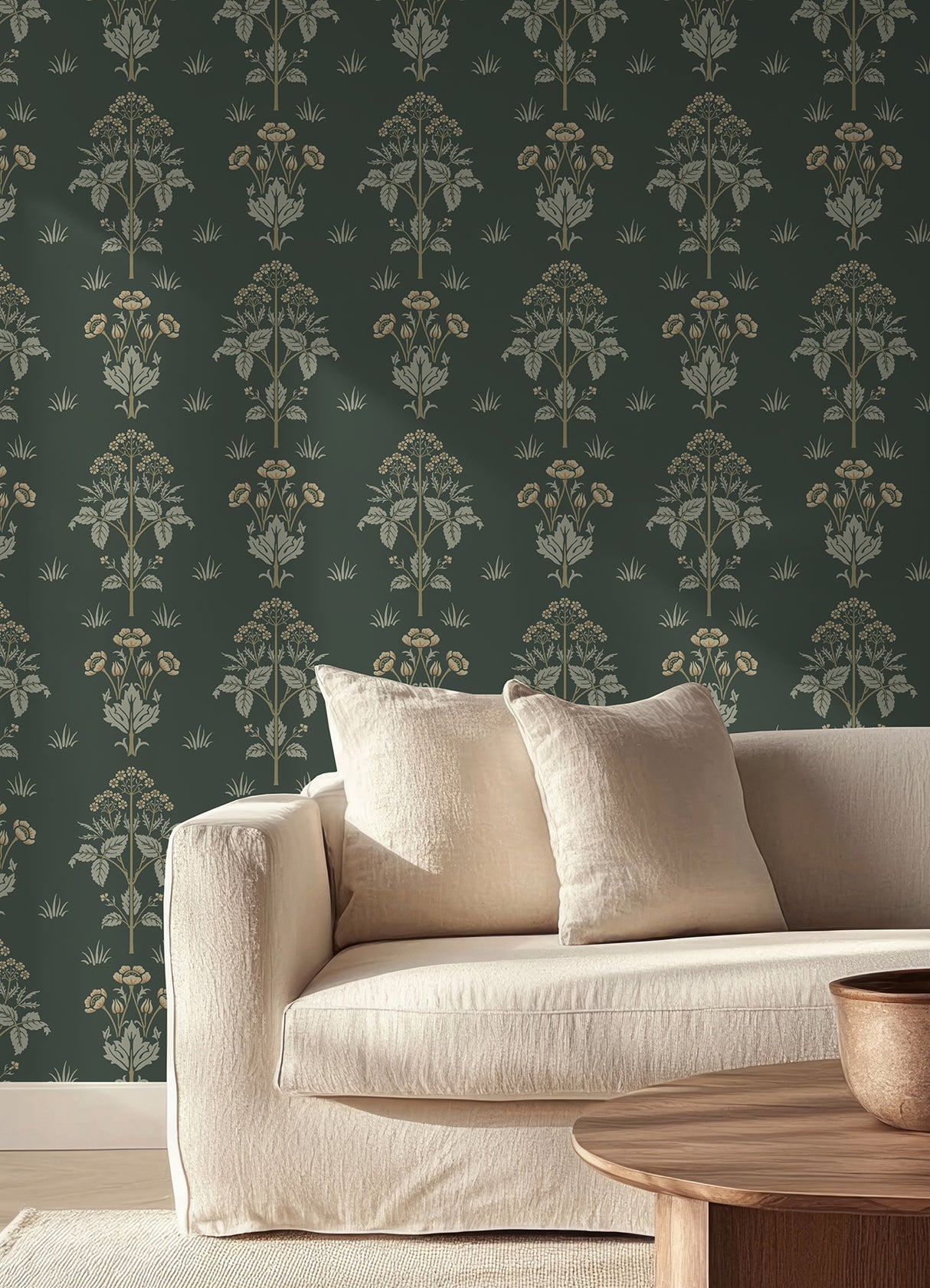 Meadow Sweet Bayleaf and Manilla WallPops Morris and Co. Traditional Botanical Peel and Stick Wallpaper - MCS6608