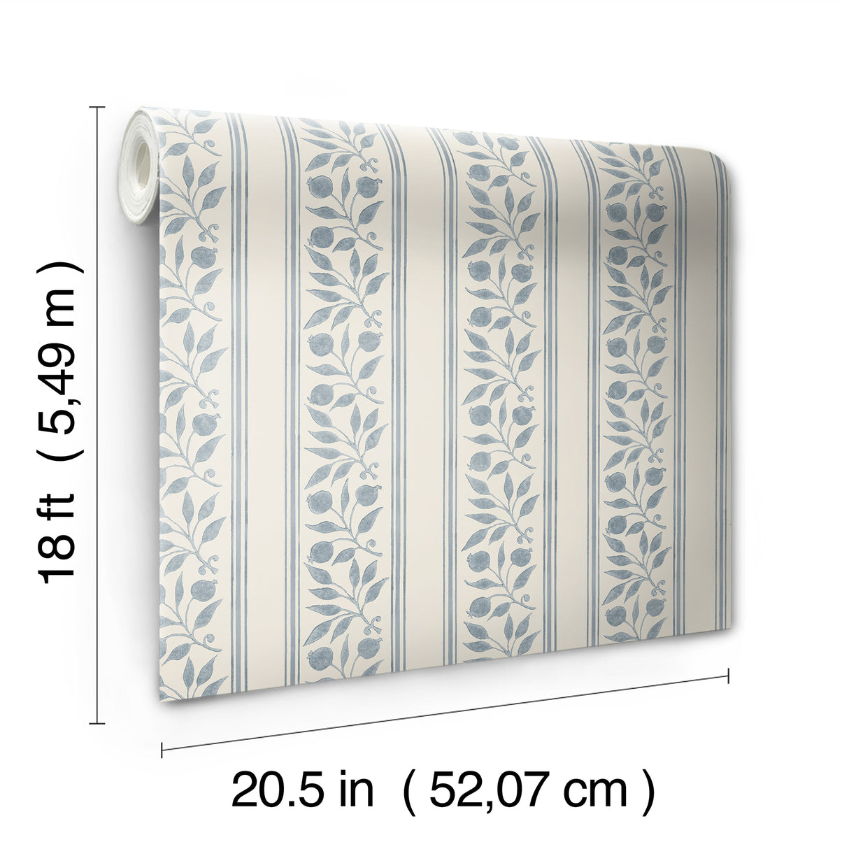 Rosehip Stripe China Blue by WallPops Morris and Co. Traditional Botanical Floral Stripe Peel and Stick Wallpaper - MCS6609