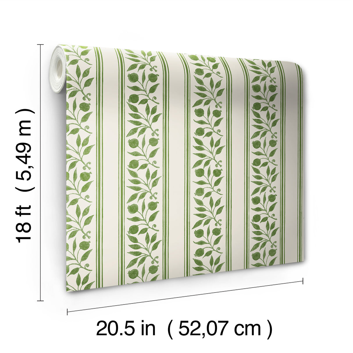 Rosehip Stripe Boughs Green by WallPops Morris and Co Heritage Botanical Trailing Leaf Vertical Stripe Peel and Stick Wallpaper - MCS6610