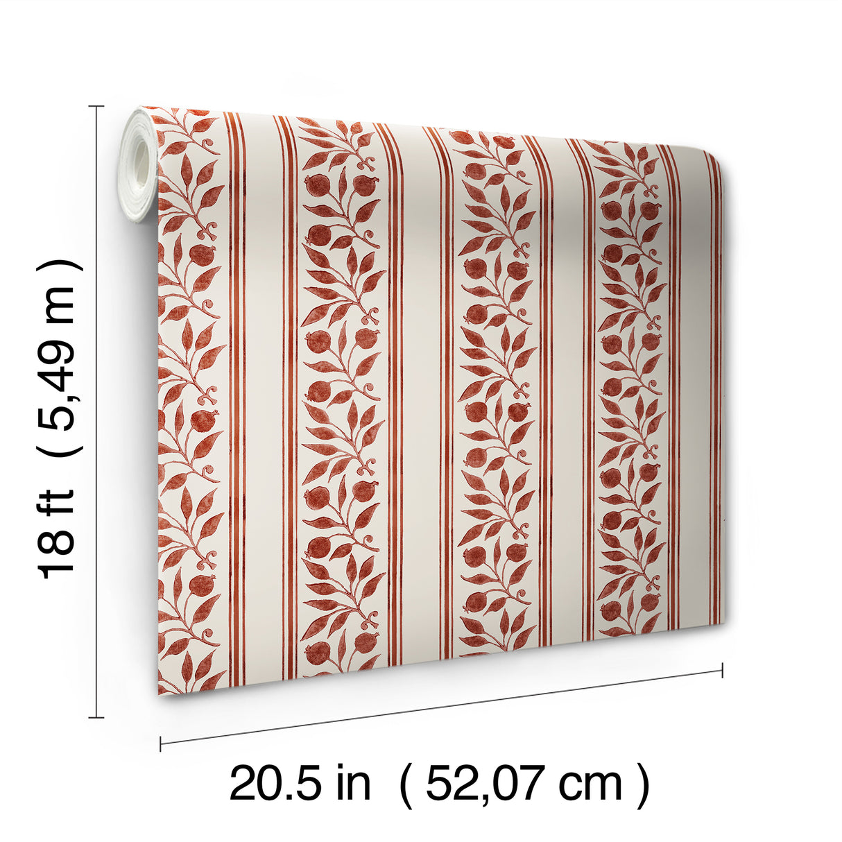 Rosehip Stripe Madder by WallPops x Morris & Co. Traditional Botanical Stripe Peel and Stick Wallpaper 20.5 In x 18 Ft Roll - MCS6612