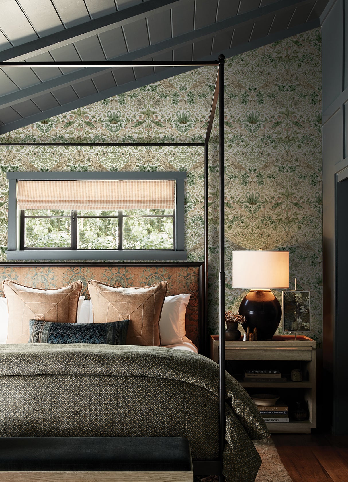 Strawberry Thief Fennel by Morris & Co x WallPops Traditional Botanical Bird and Floral Peel and Stick Wallpaper Roll - MCS6613