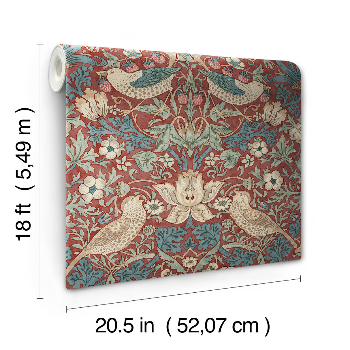 Strawberry Thief Madder by WallPops Morris and Co. Traditional Birds Botanical Peel and Stick Removable Wallpaper Roll - MCS6614
