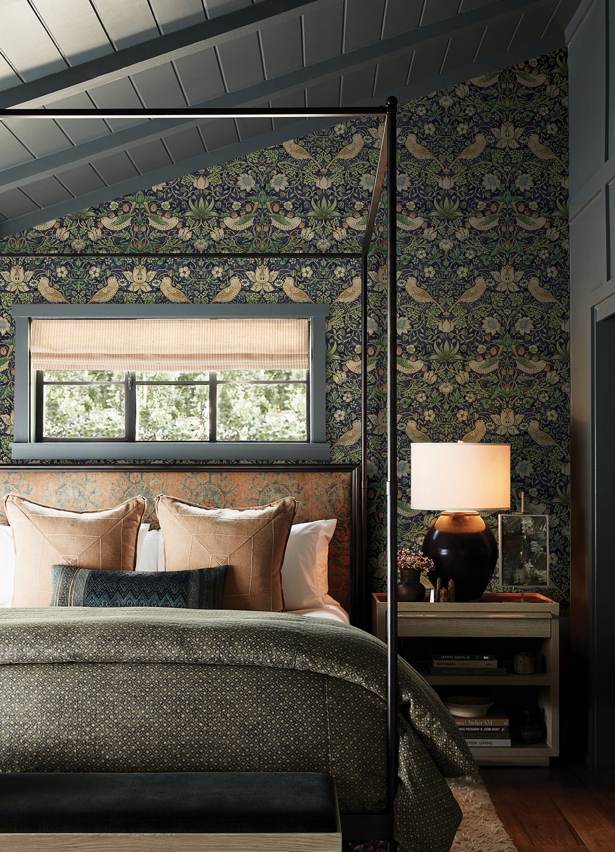 Strawberry Thief Ink Blue by WallPops Morris and Co. Botanical Birds Peel and Stick Traditional Fully Removable Vinyl Wallpaper - MCS6615