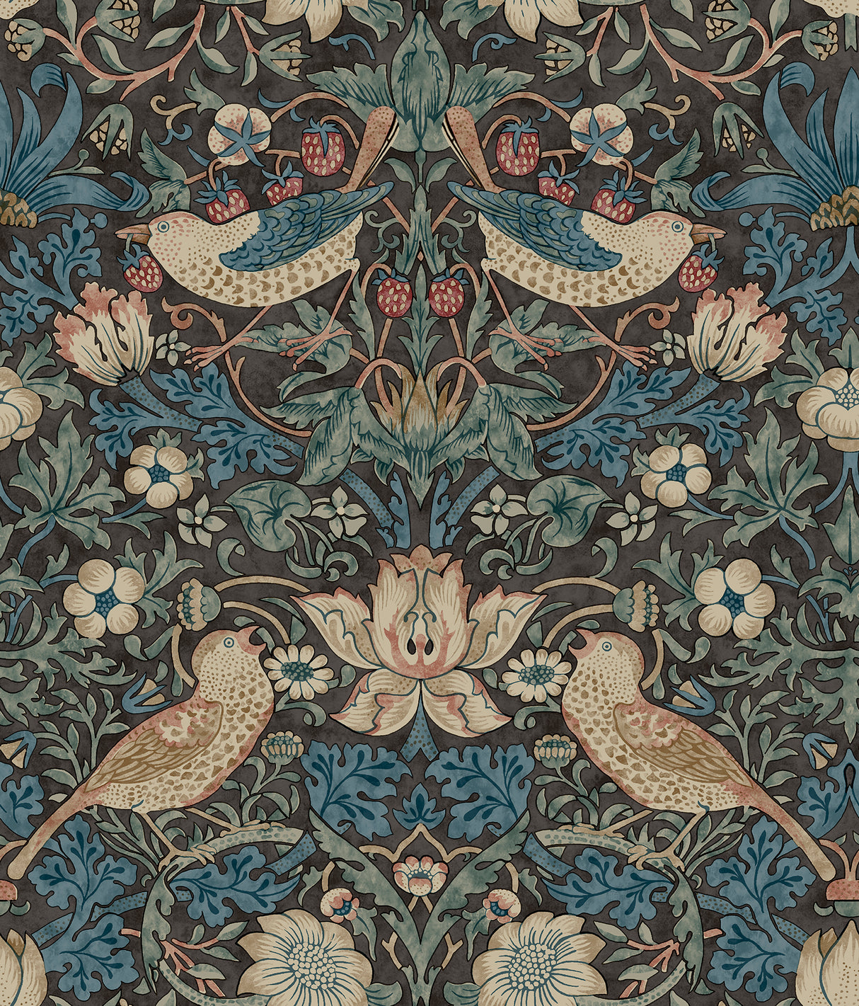 Strawberry Thief Charcoal Peel and Stick Wallpaper by WallPops x Morris and Co. - MCS6617