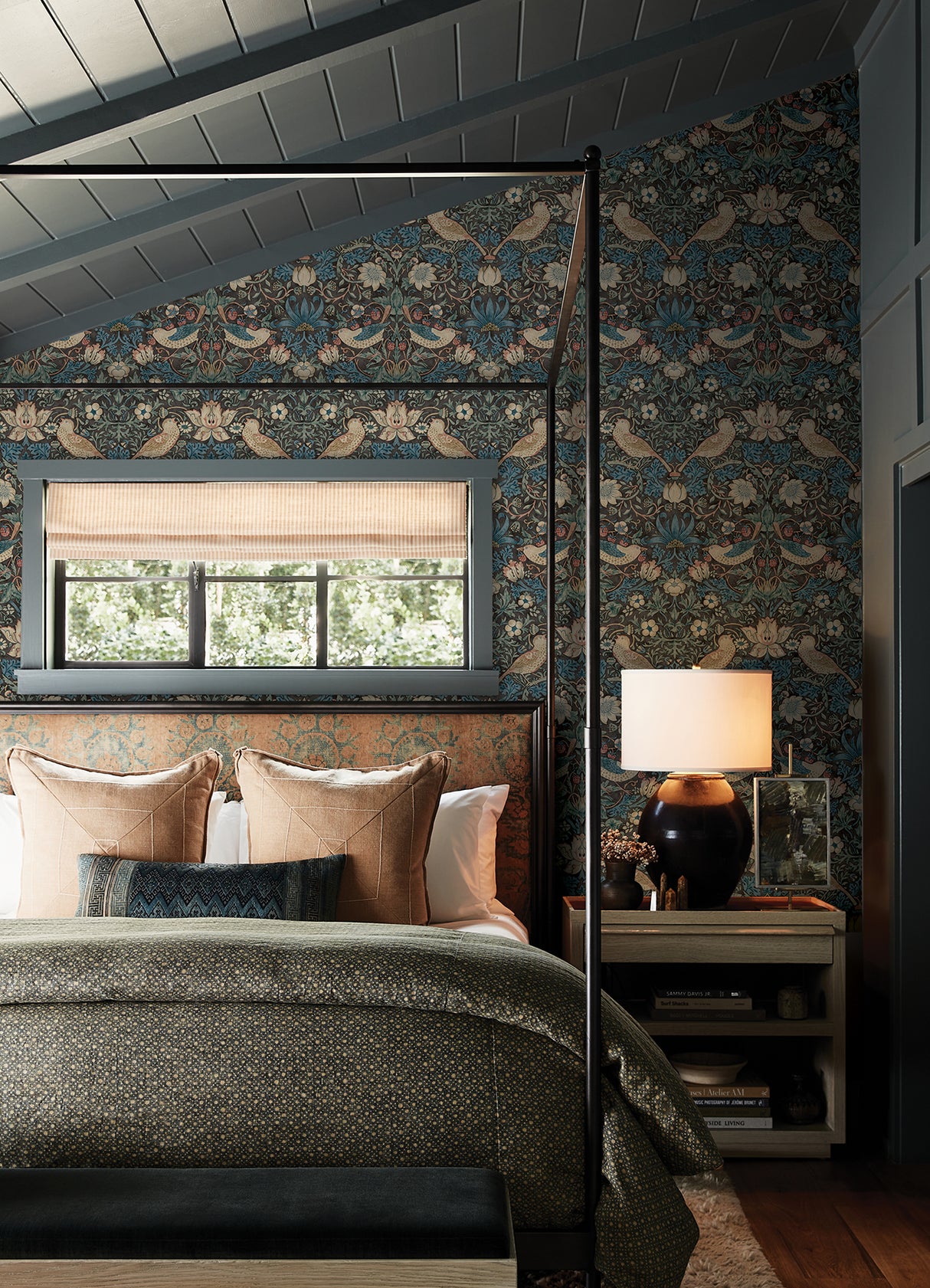 Strawberry Thief Charcoal by WallPops x Morris & Co. Traditional Botanical Bird and Floral Peel and Stick Wallpaper - MCS6617